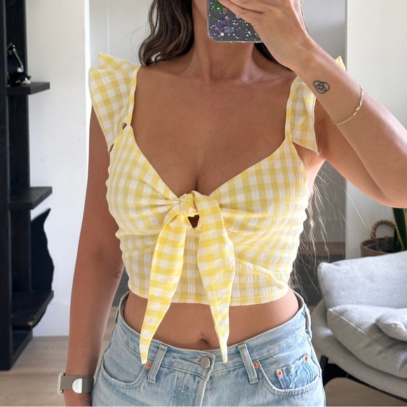 SNDYS x revolve crop top. Size small. Yellow gingham. - Picture 3 of 5